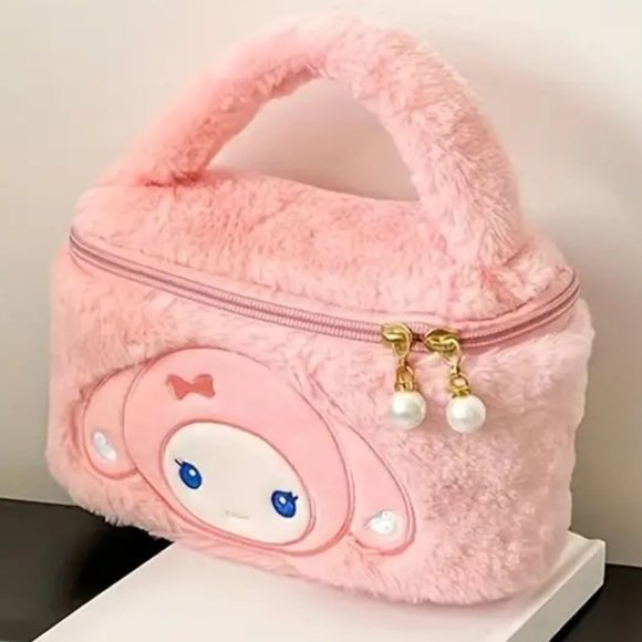 My Melody Purse Bag Sanrio Pink Plush Zip Pearls Make Up Hello Kitty Rave Emo - Picture 4 of 5